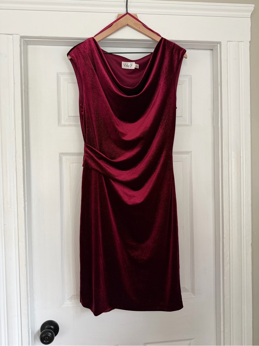 Eliza J Burgundy Velvet Cowl Neck Draped Ruched Sheath Dress Size 12